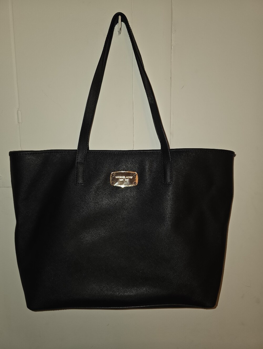 Michael Kors Black Tote with Gold Plate